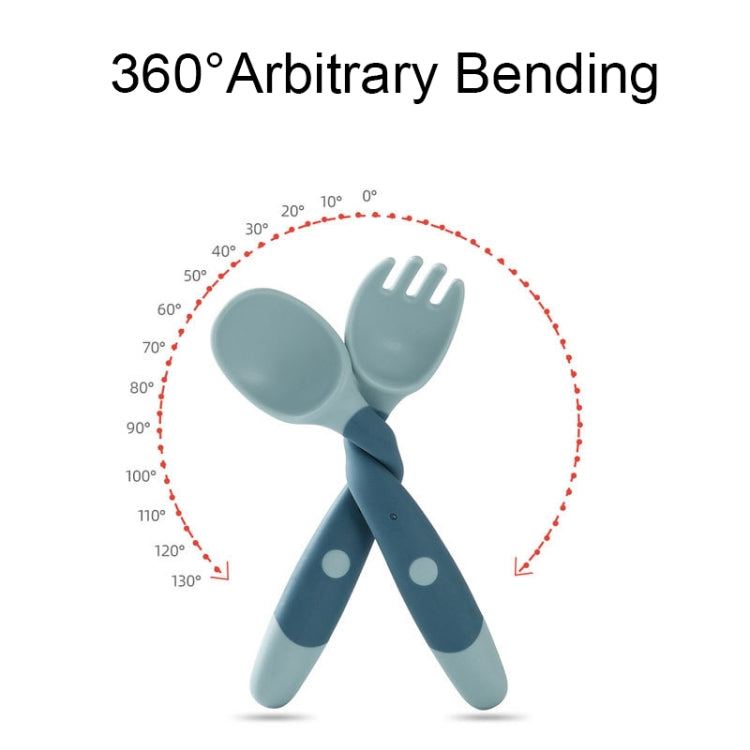 Children Eating Training Tableware featuring a bendable silicone soft spoon and fork, designed for safe and easy feeding for babies.