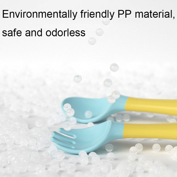 Children Eating Training Tableware featuring a bendable silicone soft spoon and fork, designed for safe and easy feeding for babies.