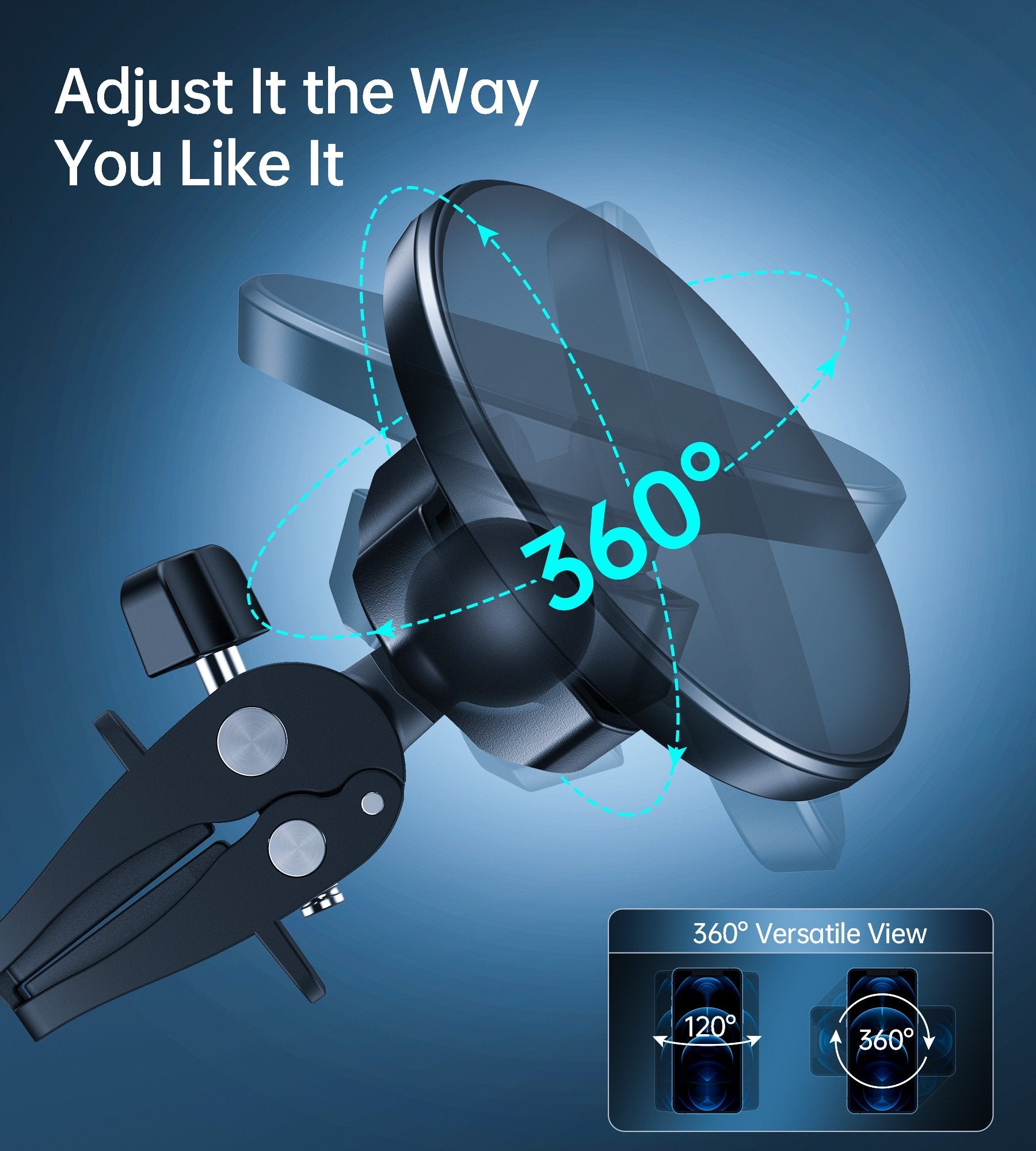 CHOETECH AT0004 Magsafe iPhone 12 Magnetic Car Mount attached to a car air vent, securely holding an iPhone 12.