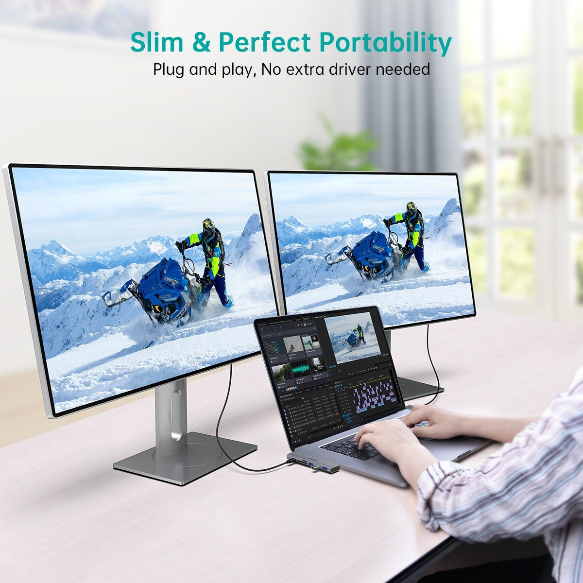 CHOETECH HUB-M23 7-in-1 USB adapter for MacBook Pro, featuring multiple ports including USB 3.0, USB-C, and card readers in a sleek aluminum design.