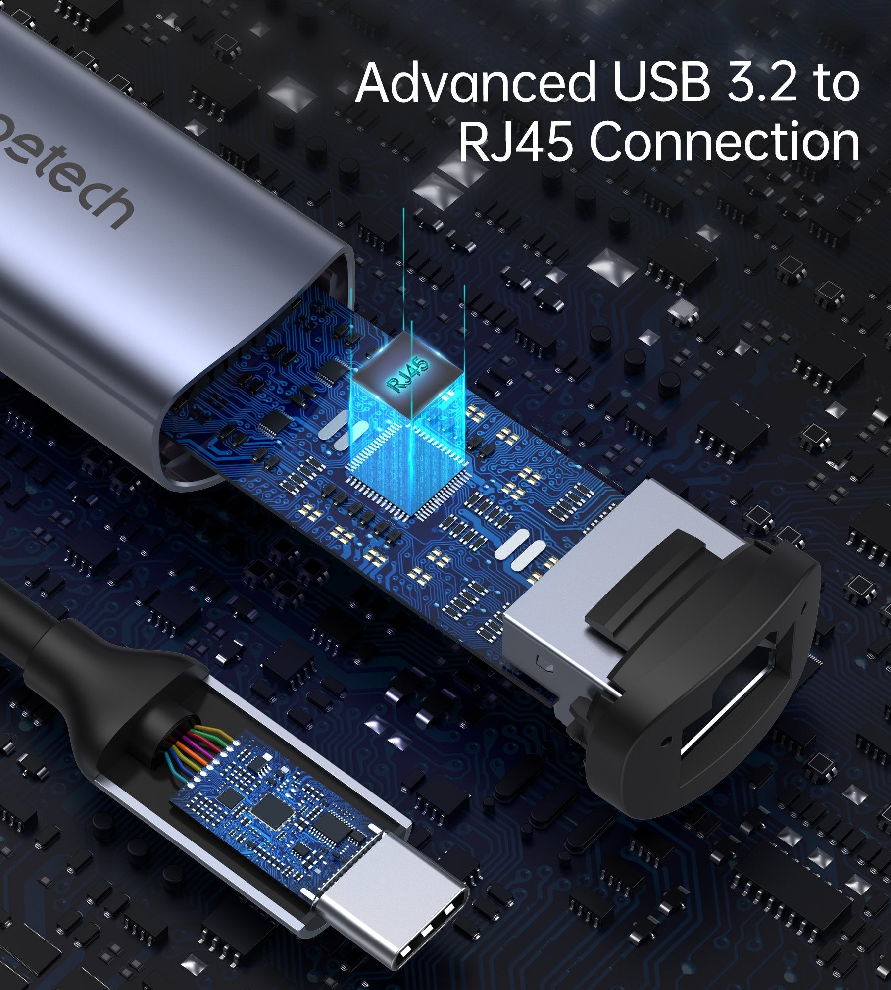 CHOETECH HUB-R02 USB-C to Gigabit Ethernet Adapter with a sleek aluminum design, showcasing its compact size and RJ45 port.