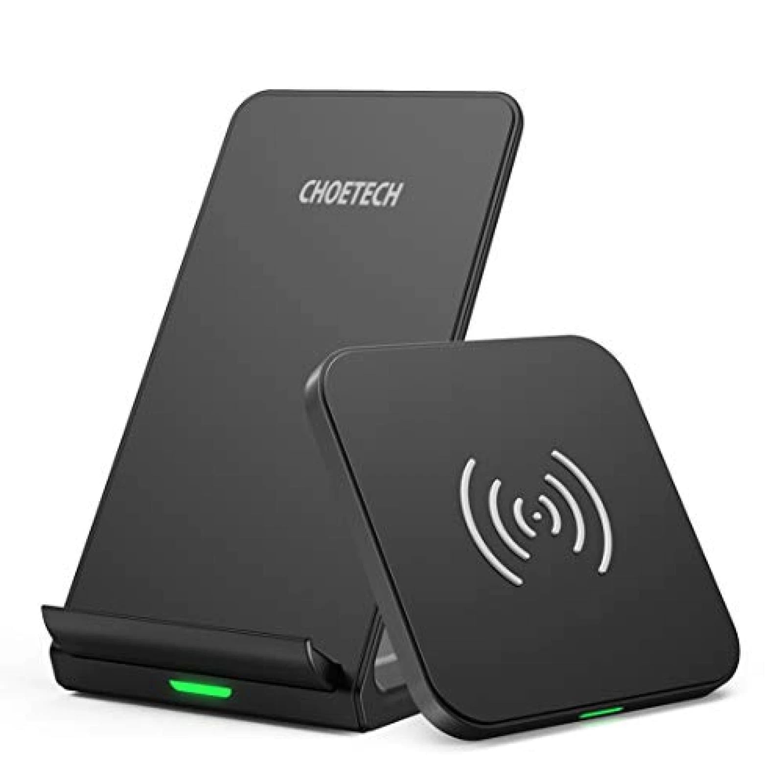 CHOETECH MIX00087 Qi Fast Wireless Charging Stand and Pad with dual coils and LED indicator.