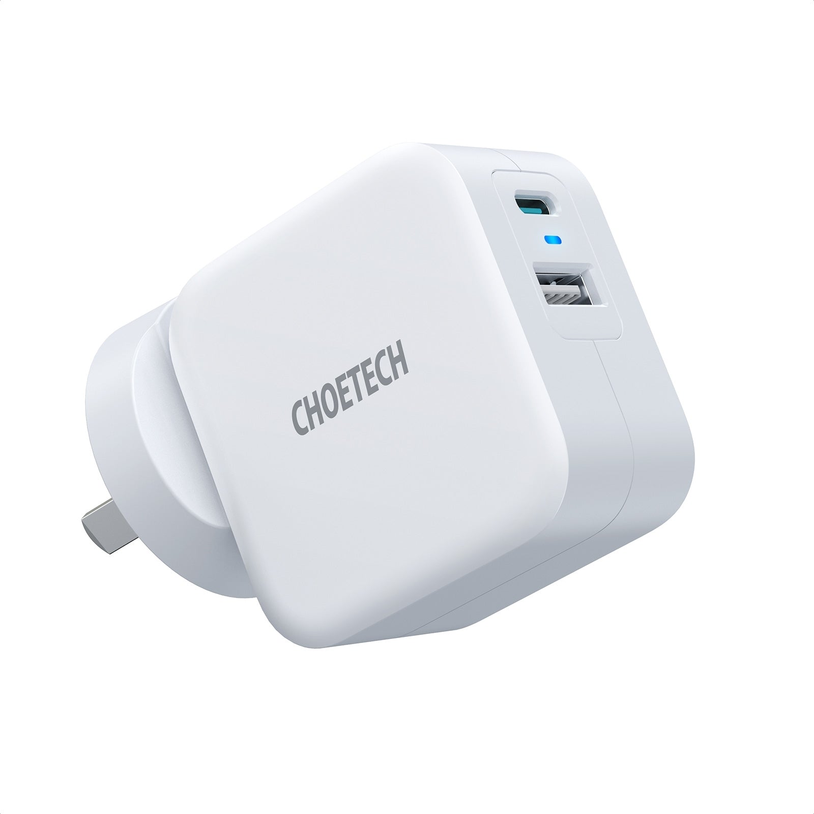CHOETECH PD5002 QC3.0 18W + PD 20W Fast Charger with dual ports for simultaneous charging.