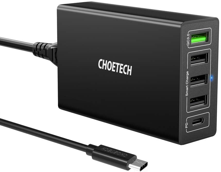 CHOETECH Q34U2Q 5-Port 60W PD Charger with multiple ports for fast charging devices.