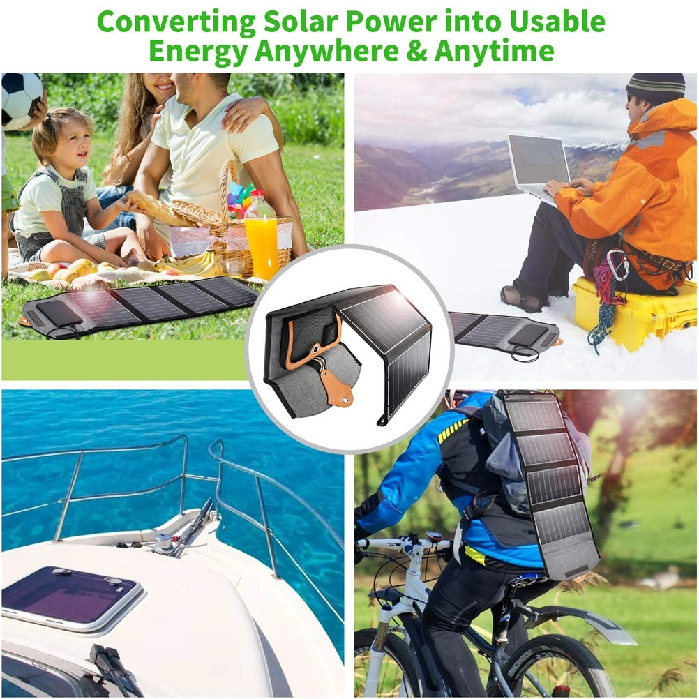 CHOETECH SC005 22W Portable Waterproof Foldable Solar Panel Charger with four solar panels and dual USB ports, ideal for outdoor use.