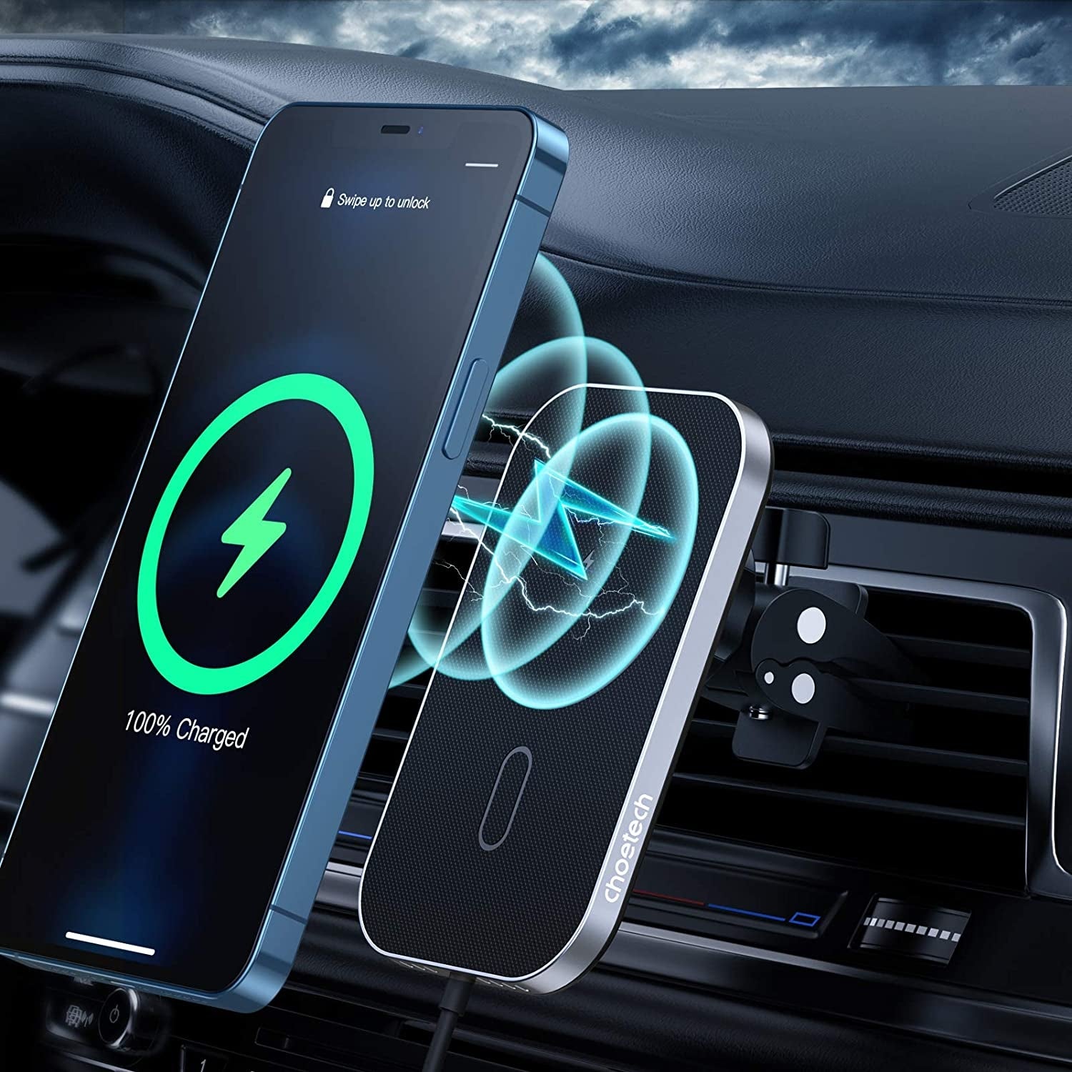 CHOETECH T200F-301 15W MagLeap Magnetic Wireless Car Charger Holder with a sleek design and strong magnetic attachment for secure phone charging.