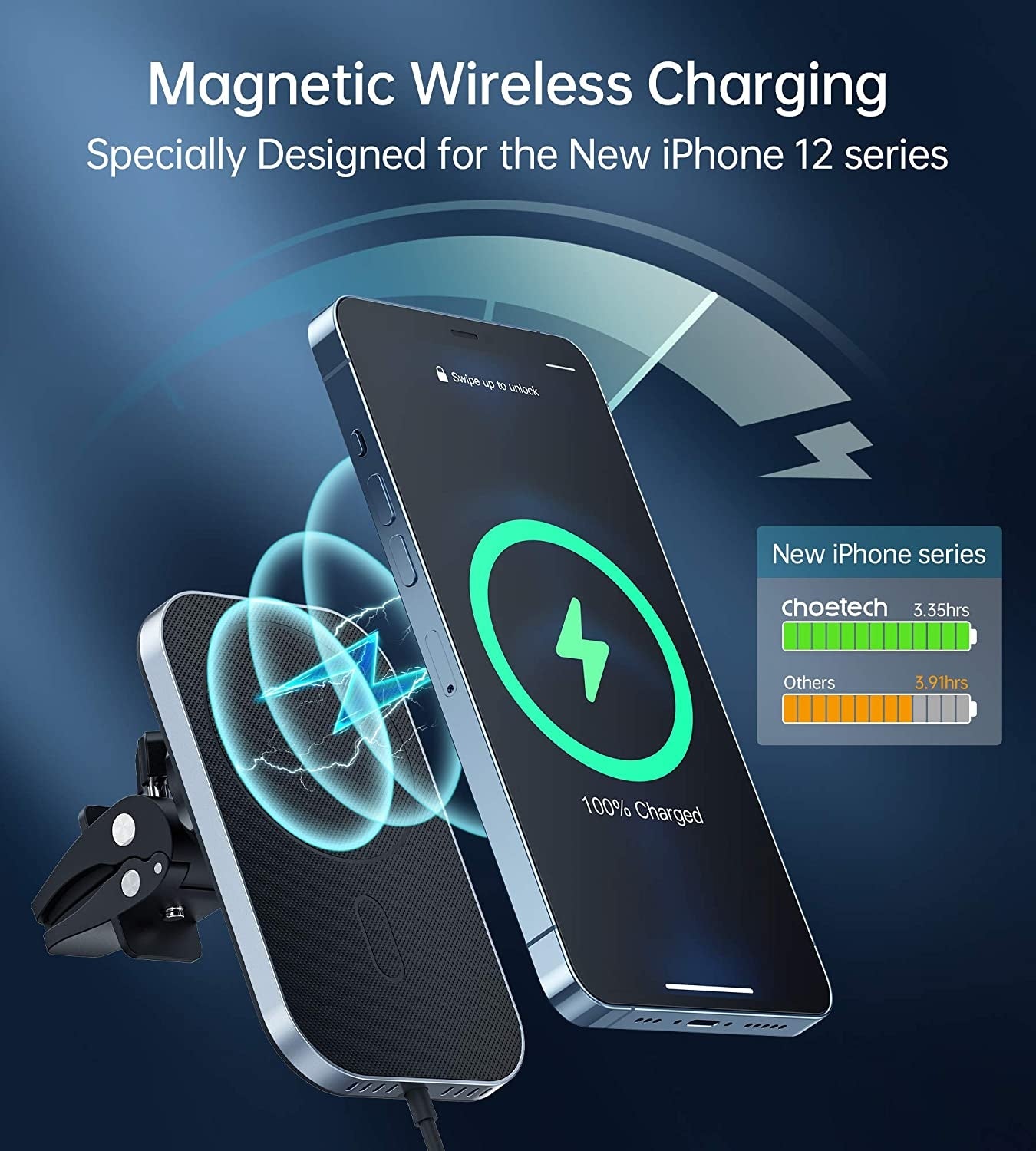 CHOETECH T200F-301 15W MagLeap Magnetic Wireless Car Charger Holder with a sleek design and strong magnetic attachment for secure phone charging.