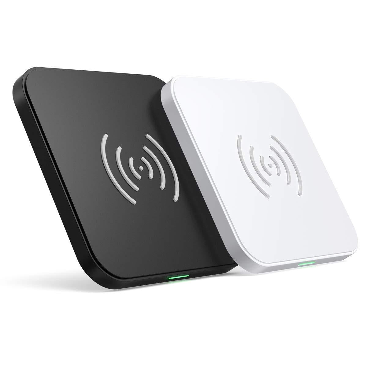 CHOETECH T511BW Qi Certified Fast Wireless Charging Pad in black and white, showcasing its sleek design and anti-slip features.