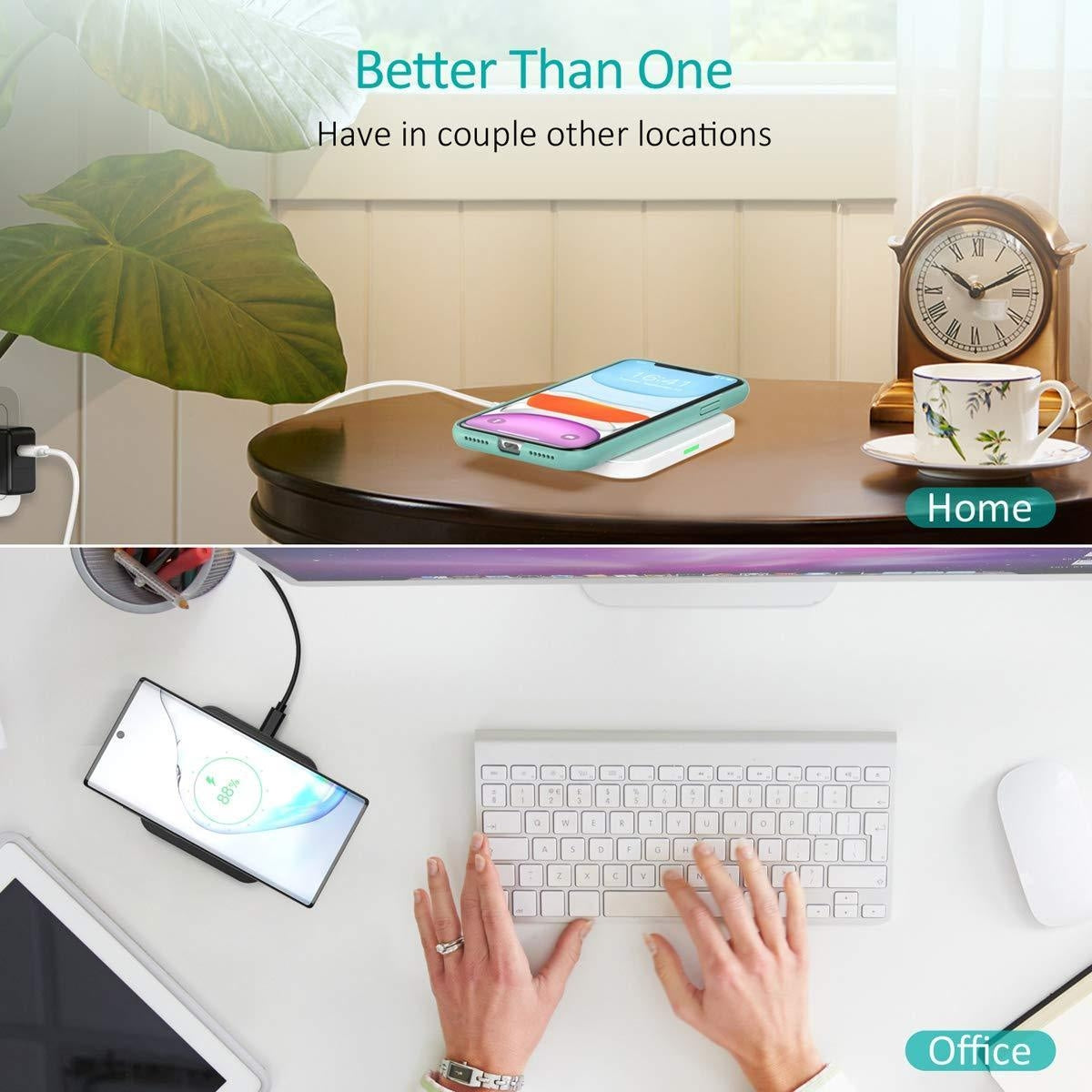 CHOETECH T511BW Qi Certified Fast Wireless Charging Pad in black and white, showcasing its sleek design and anti-slip features.