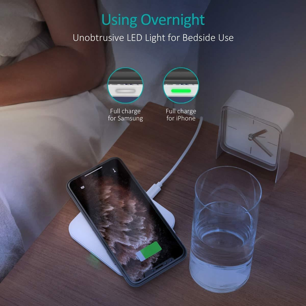 CHOETECH T511BW Qi Certified Fast Wireless Charging Pad in black and white, showcasing its sleek design and anti-slip features.