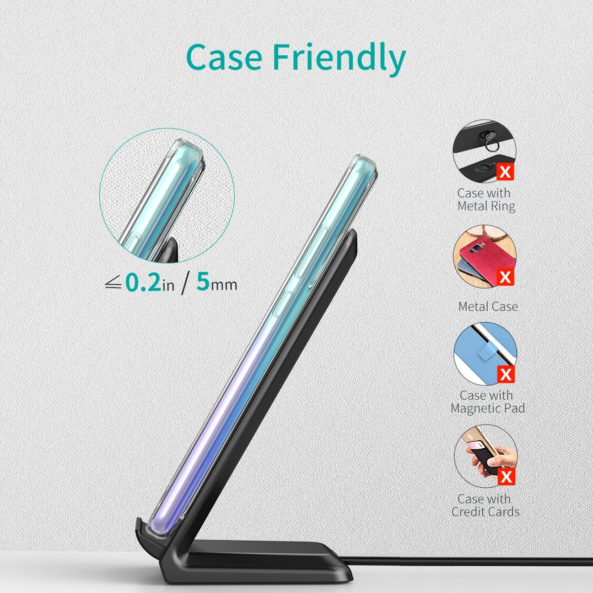 CHOETECH T524S Fast Wireless Charging Stand with AC Adapter, featuring a sleek design and dual coil technology for efficient charging.