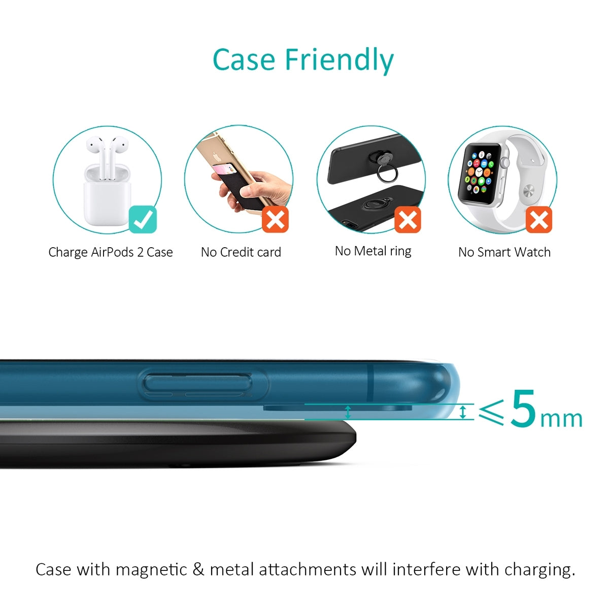 CHOETECH T559-F 15W Wireless Charging Pad with sleek tempered glass and zinc alloy design, featuring a QC 3.0 AC adapter.