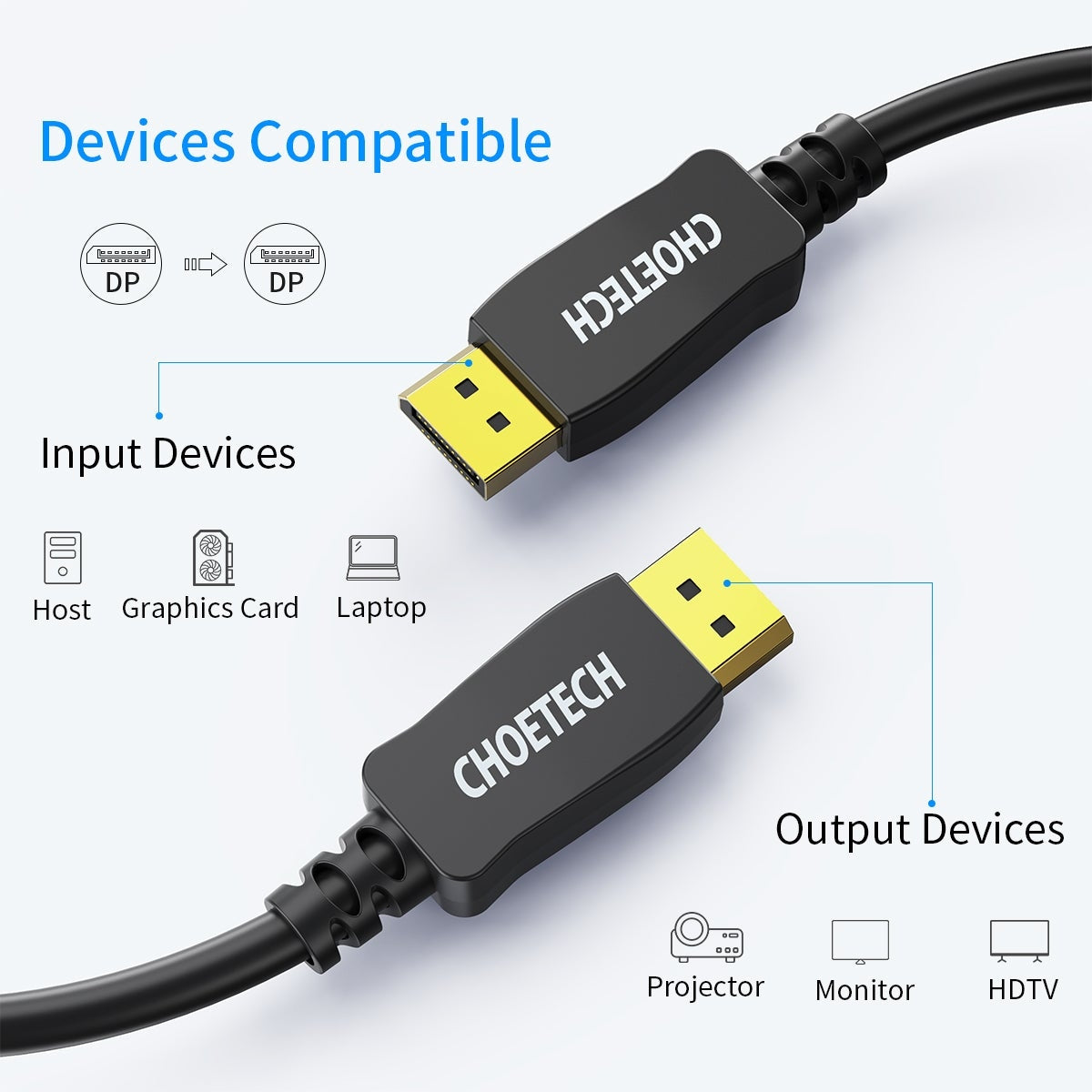 CHOETECH XDD01 DP to DP Cable 2M, featuring high-quality connectors and a durable design for 8K 60Hz performance.