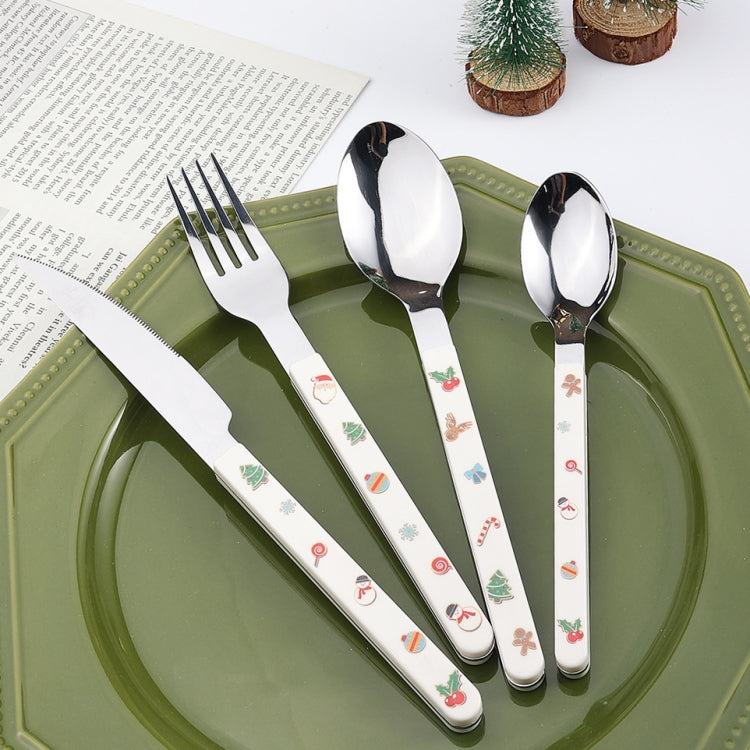 Christmas Cartoon Cutlery set featuring cute clip handles, made of stainless steel, ideal for festive dining.