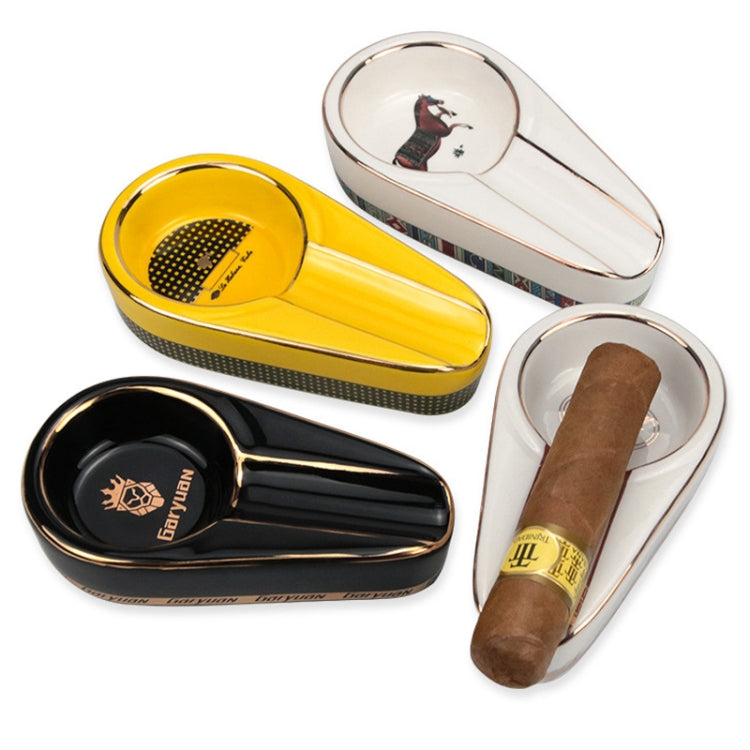 Large-diameter ceramic cigar ashtray with a solid wood base and black flannel bottom, designed for various cigar sizes.