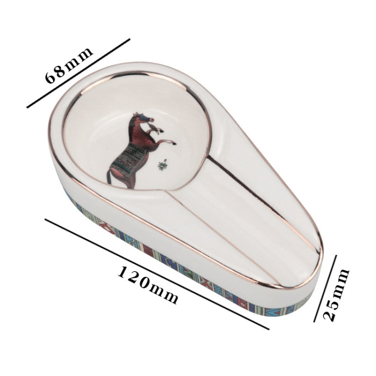 Large-diameter ceramic cigar ashtray with a solid wood base and black flannel bottom, designed for various cigar sizes.