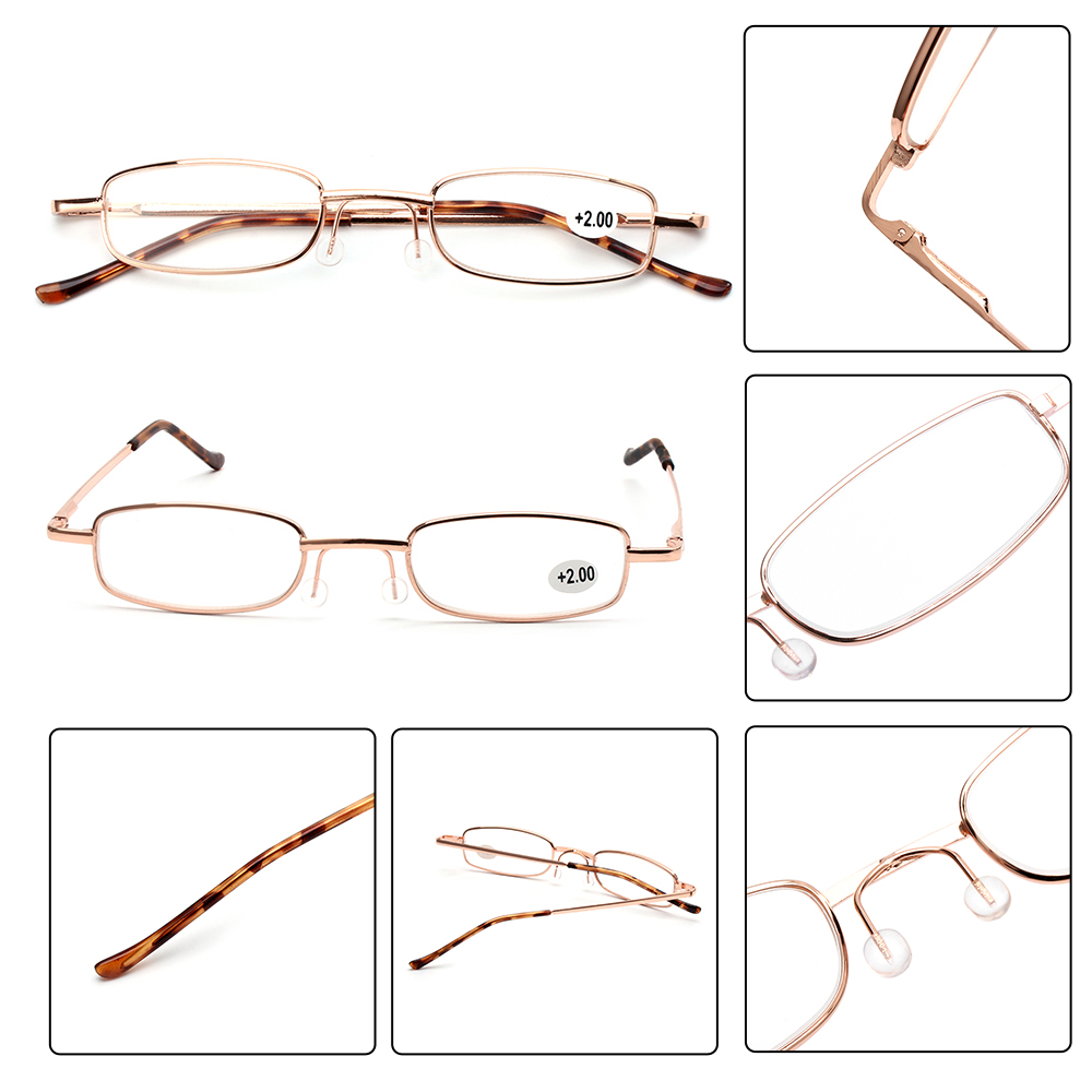 Classic HD Spring Compact Reading Glasses with a slim design, featuring a high-quality metal frame and anti-blue light lenses.