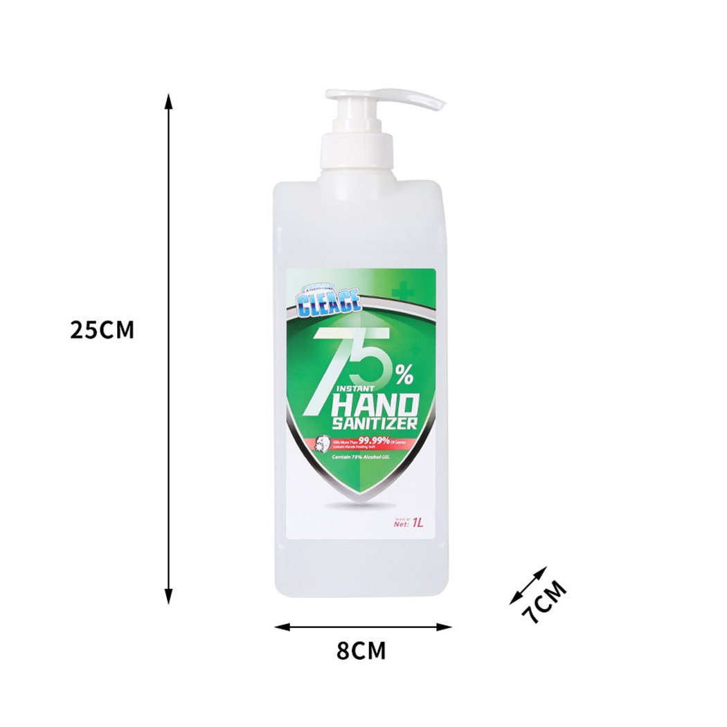 Cleace 10x Hand Sanitiser Gel with 75% alcohol in a transparent bottle, showcasing its moisturizing properties and effective germ-killing formula.
