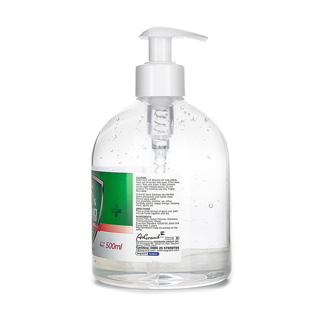 Cleace 4x Hand Sanitiser Instant Gel Wash bottles with 75% alcohol, designed for effective germ killing and skin hydration.
