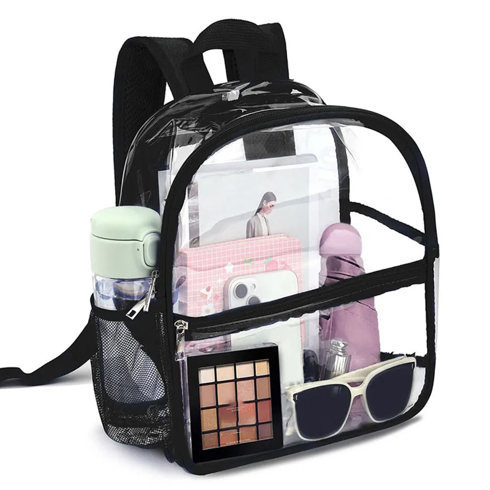 Clear Backpack Stadium Approved Transparent Mini Backpack showcasing its stylish design and multiple pockets for organization.