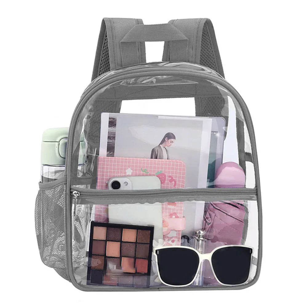Clear Backpack Stadium Approved Transparent Mini Backpack showcasing its stylish design and multiple pockets for organization.