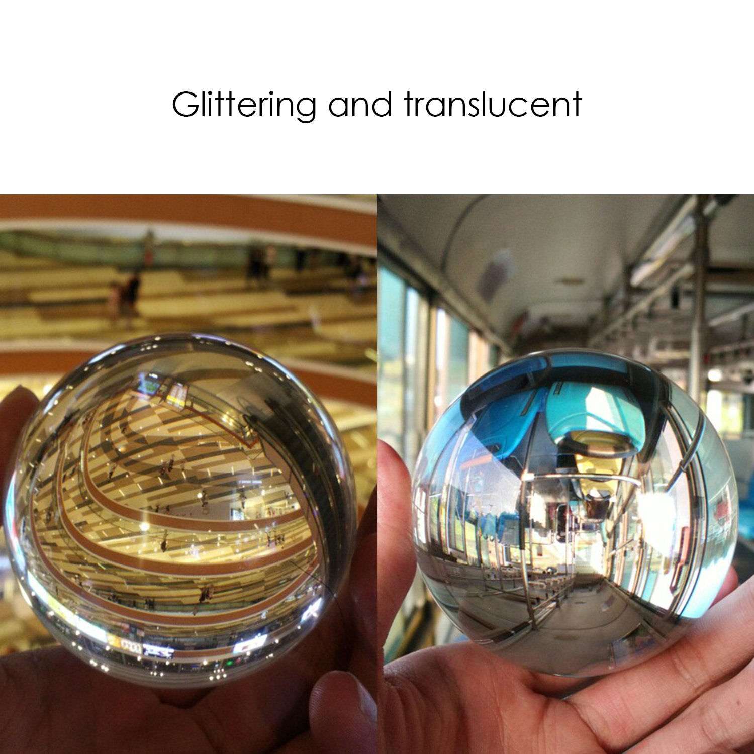 Clear Glass Healing Crystal Ball Sphere on a reflective surface, showcasing its transparent design and perfect for photography props.