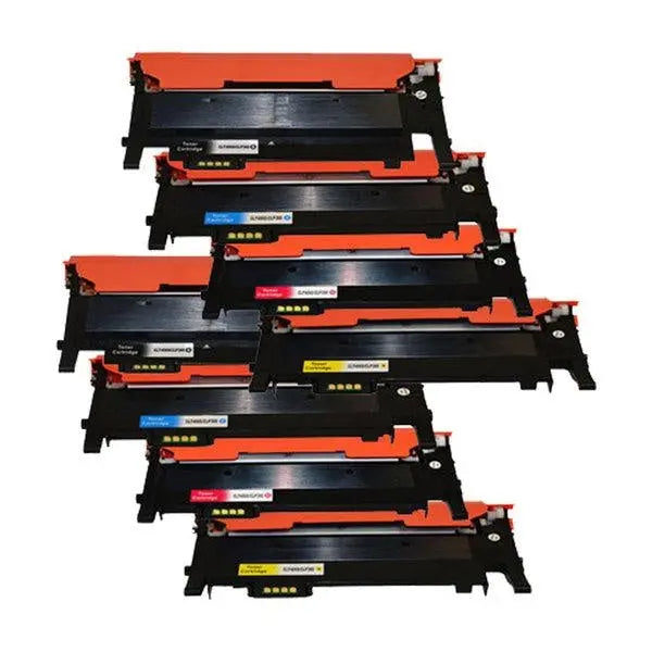 CLT-406 Series Premium Generic Colour Toner Set featuring black, cyan, magenta, and yellow cartridges in a compact arrangement.
