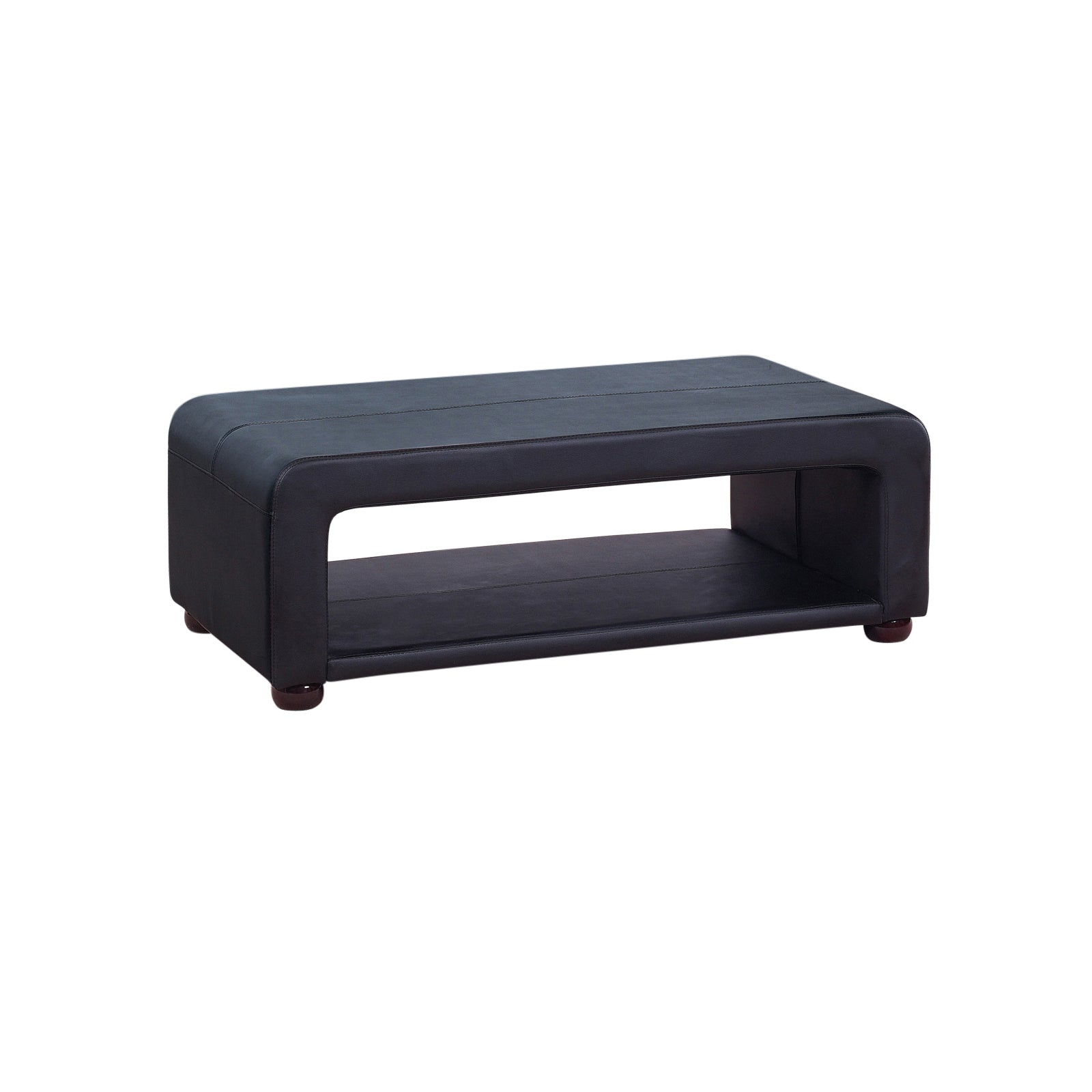 Elegant black PU leather coffee table with open storage, showcasing modern design and sturdy construction.