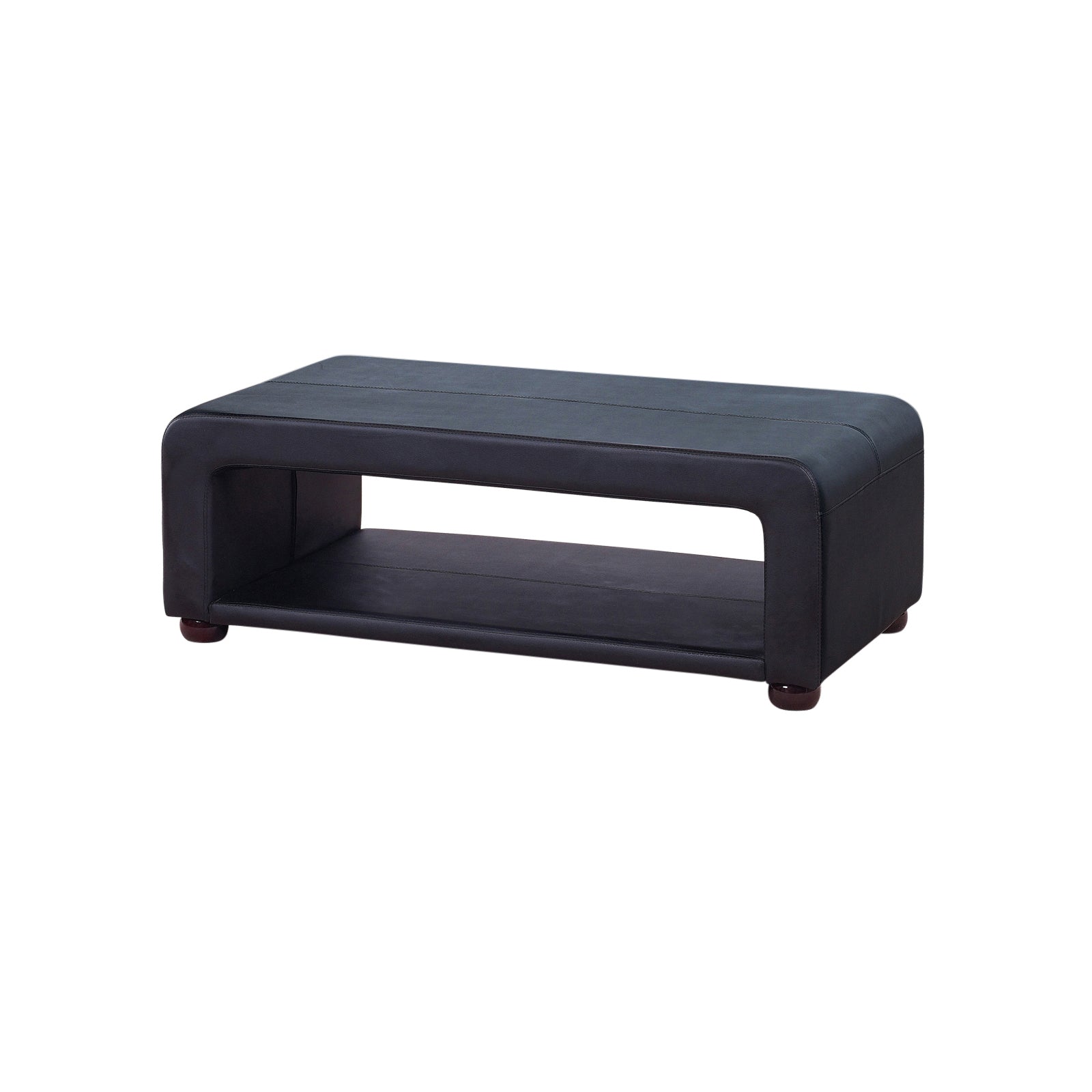 Elegant black PU leather coffee table with open storage, showcasing modern design and sturdy construction.