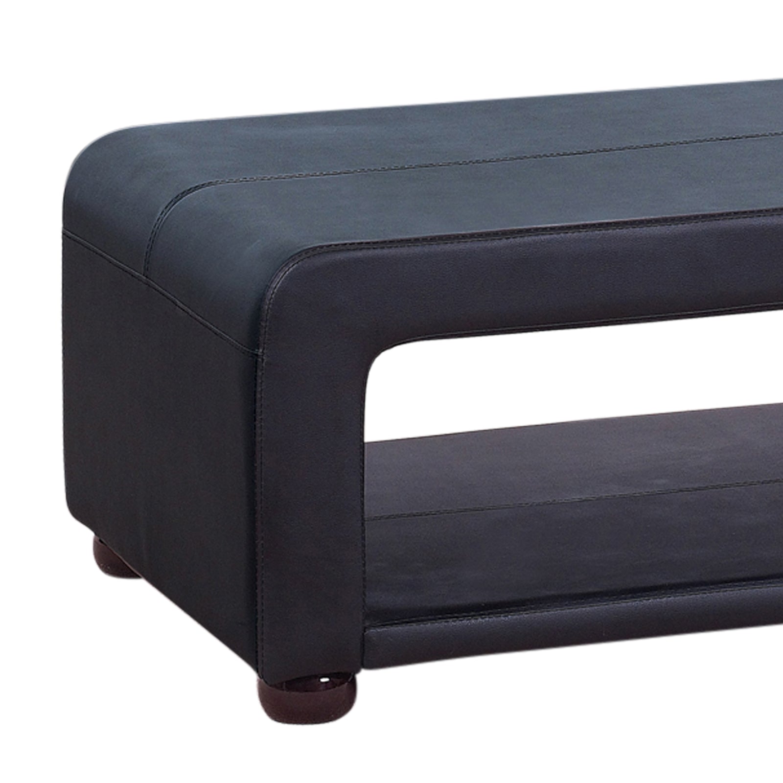 Elegant black PU leather coffee table with open storage, showcasing modern design and sturdy construction.