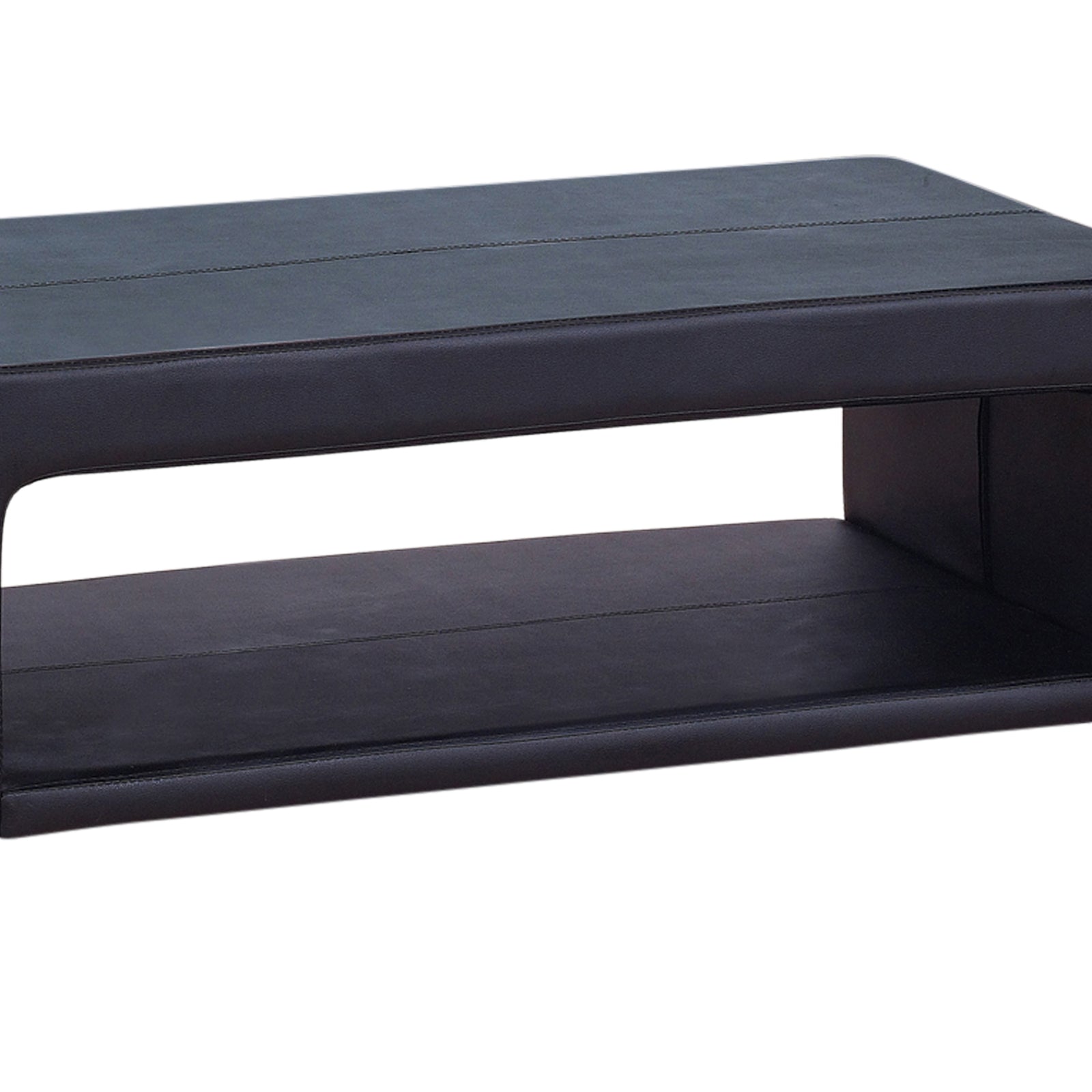 Elegant black PU leather coffee table with open storage, showcasing modern design and sturdy construction.