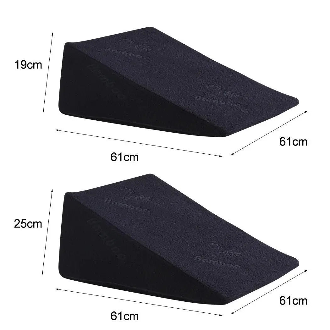 Cool Gel Memory Foam Bed Wedge Pillow in black with a removable bamboo fiber cover, designed for neck and back support.
