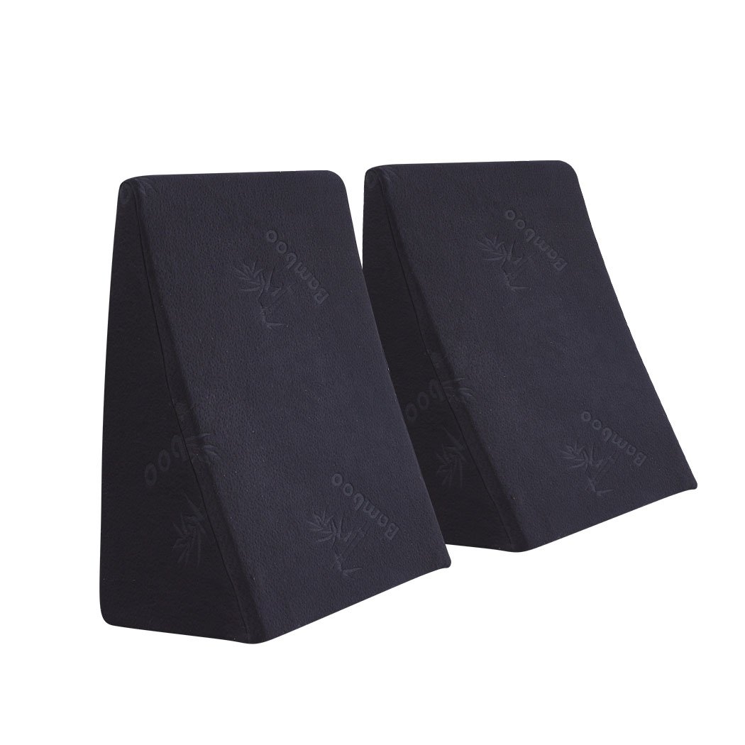 Cool Gel Memory Foam Bed Wedge Pillow in black with a removable cover, designed for neck and back support.
