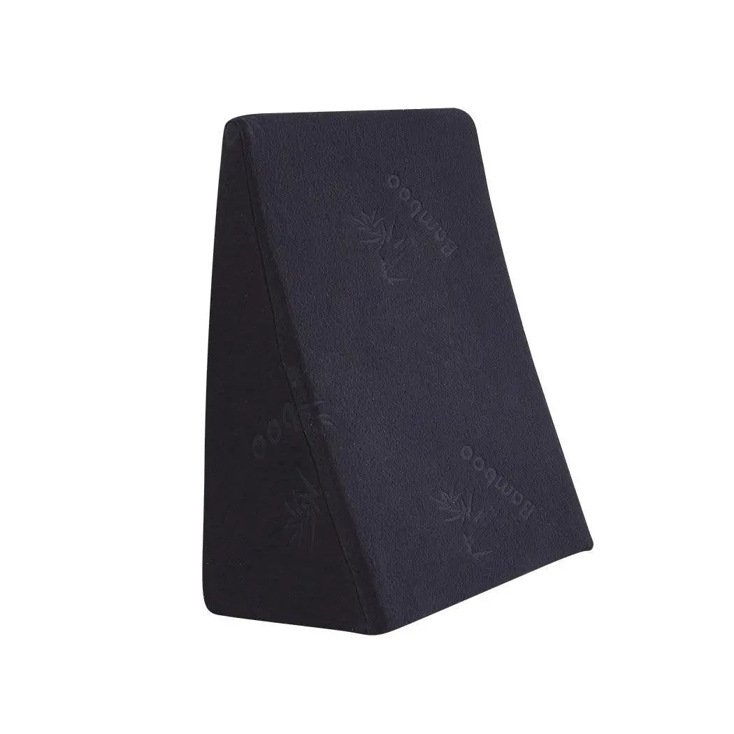 Cool Gel Memory Foam Bed Wedge Pillow in black with a removable bamboo fiber cover, designed for neck and back support.