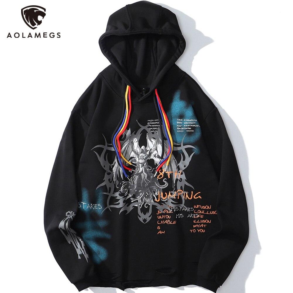 Colorful Drawstring Punk Robot Print Hoodie for men, featuring a vibrant design and loose fit, perfect for casual streetwear.