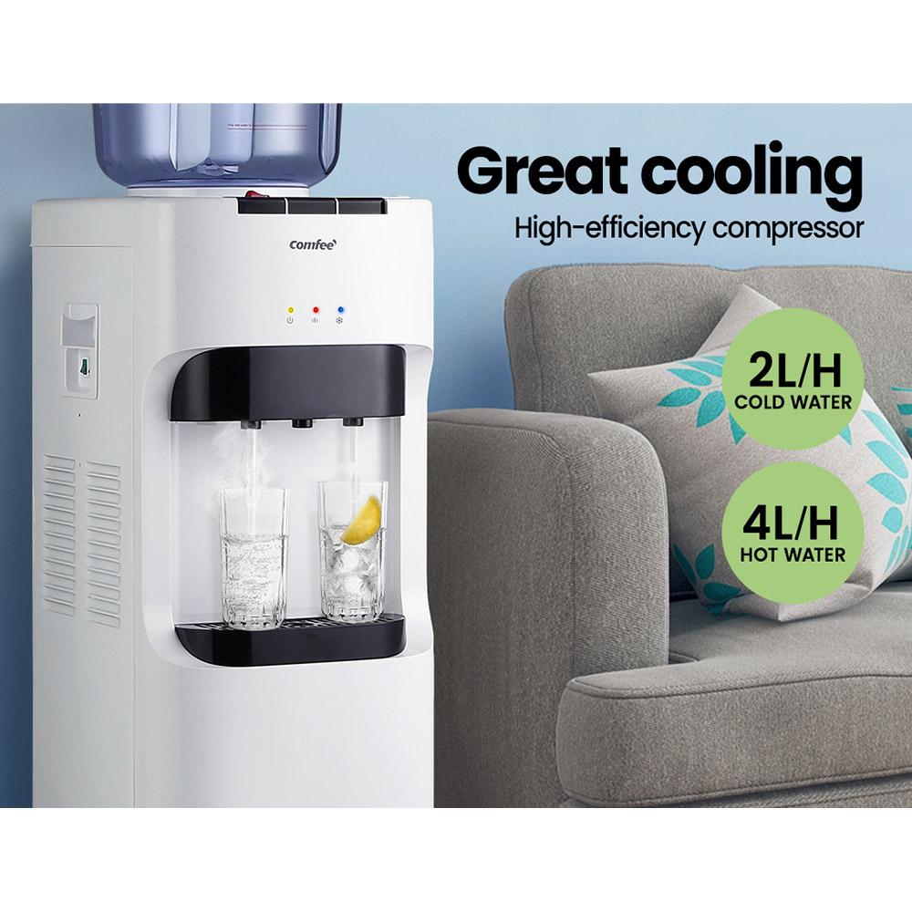 Comfee Water Dispenser Cooler with 15L filter chiller and purifier, featuring three taps for hot, cold, and room temperature water.