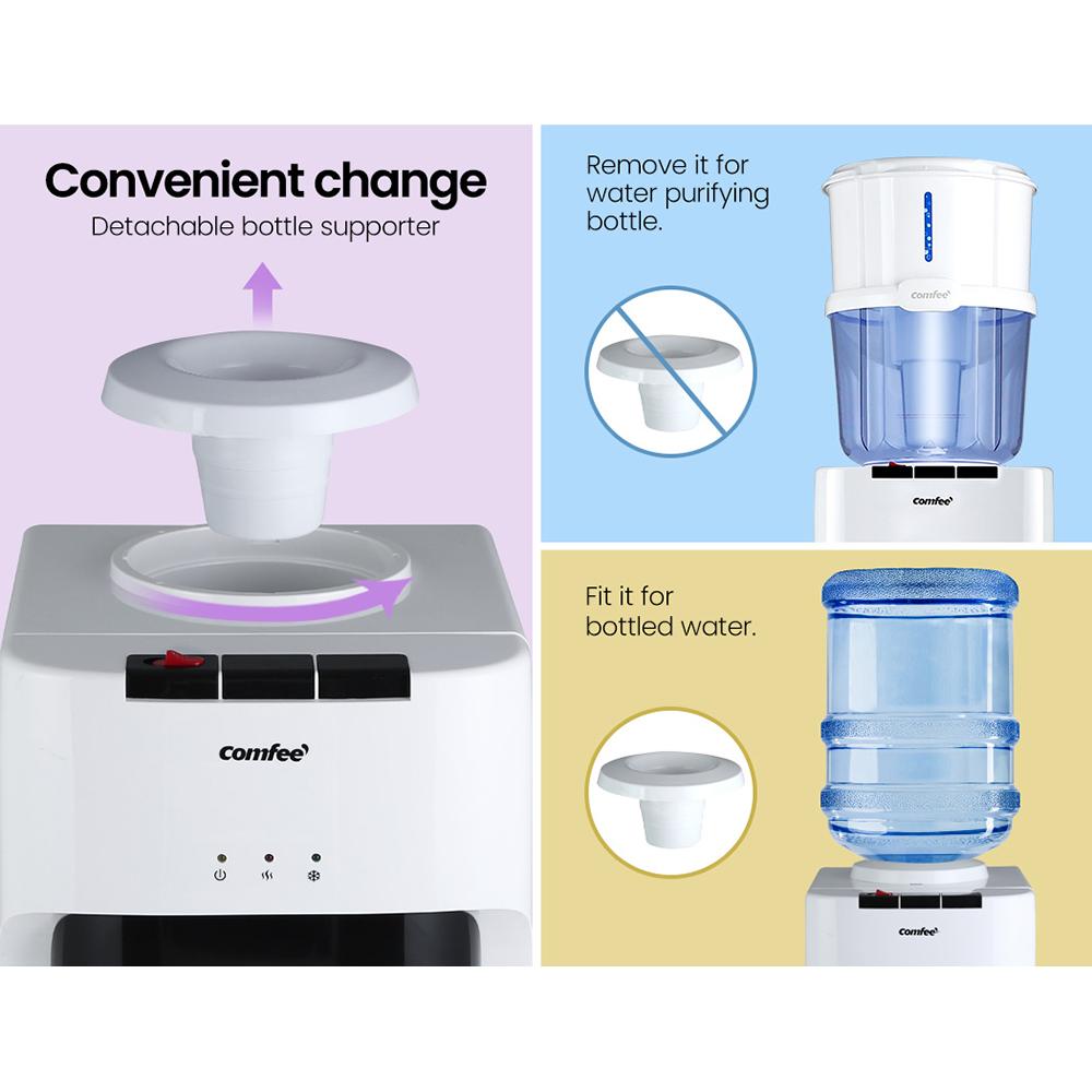 Comfee Water Dispenser Cooler with 15L filter chiller and purifier, featuring three taps for hot, cold, and room temperature water.