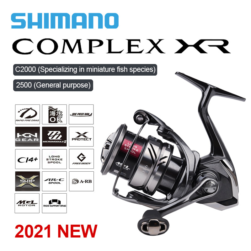 COMPLEX XR 2500/2500HG fishing reel with CI4+ body and HAGANE technology, showcasing its sleek design and advanced features.