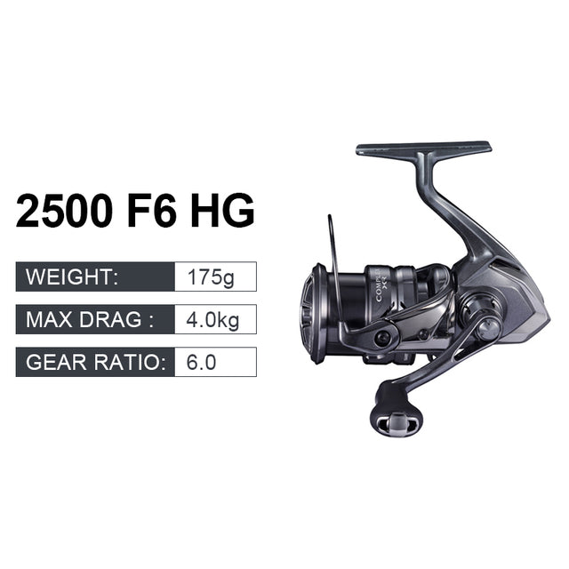 COMPLEX XR 2500/2500HG fishing reel with CI4+ body and HAGANE technology, showcasing its sleek design and advanced features.