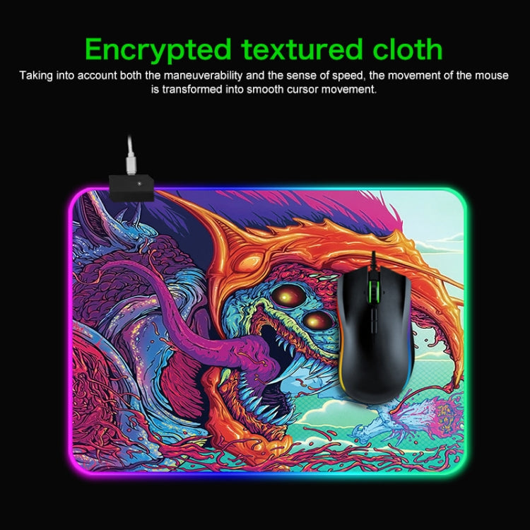 Computer Monster Pattern Illuminated Mouse Pad with vibrant colors and non-slip rubber base, ideal for gaming.