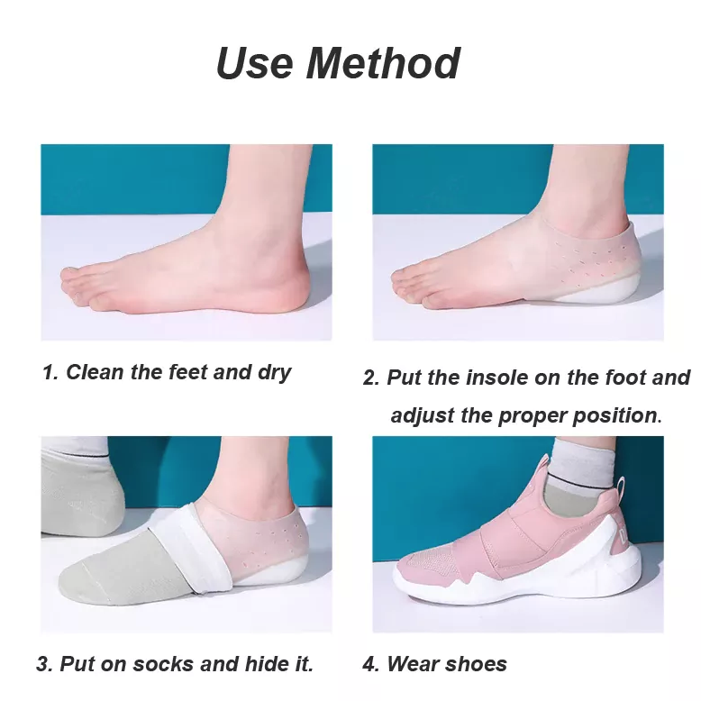 Concealed Footbed Enhancers Invisible Height Increase Silicone Insoles, designed for comfort and height increase, suitable for all adult shoes.