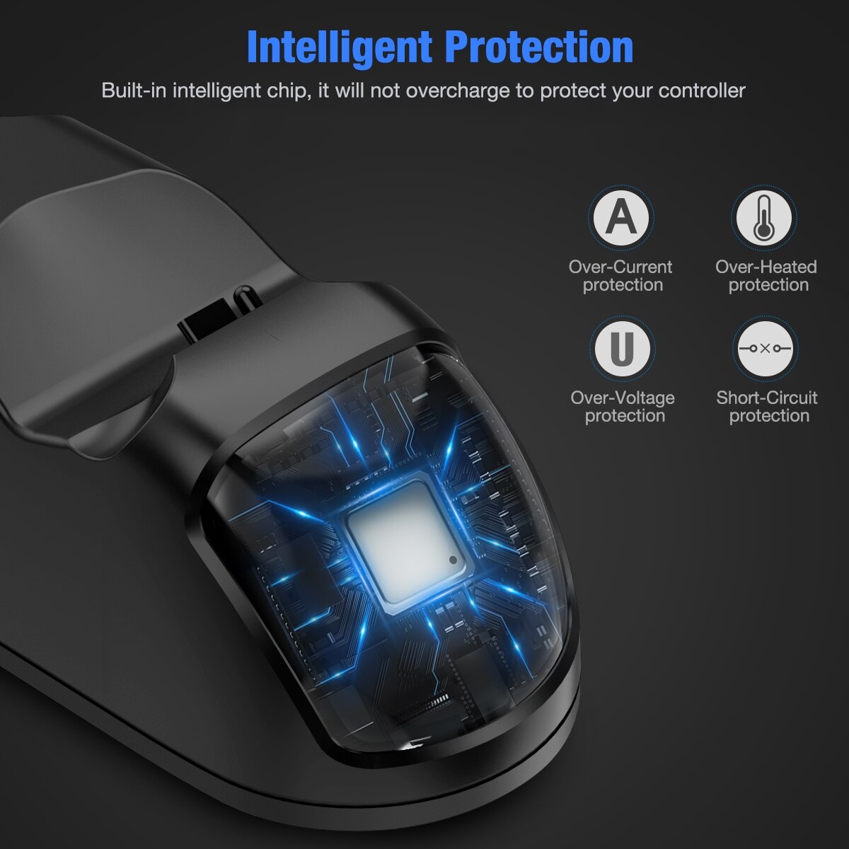 Controller Charger Stand for PS4 with dual dock for fast charging, designed for PlayStation 4, Slim, and Pro models.