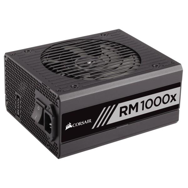 CORSAIR 1000W RMX 80+ Gold Fully Modular ATX Power Supply with 135mm fan, showcasing its sleek design and modular cables.