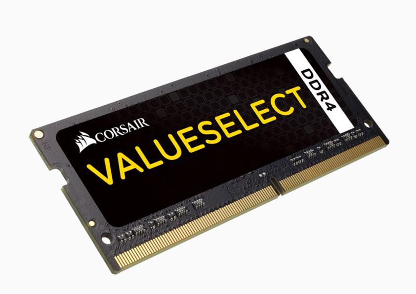 CORSAIR 4GB DDR4 SODIMM memory module in black, featuring 2133MHz speed and 260 pins, designed for laptops.