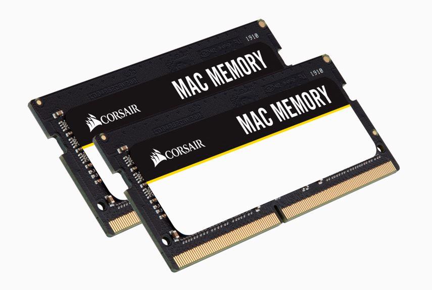 CORSAIR 64GB DDR4 SODIMM memory kit for Mac, featuring two 32GB modules with 2666MHz speed and 1.2V voltage.