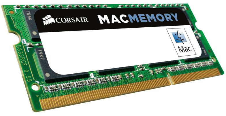 CORSAIR 8GB DDR3L SODIMM memory module designed for Mac notebooks, featuring a sleek design and high-performance specifications.