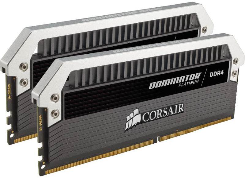 CORSAIR Dominator Platinum 32GB DDR4 memory modules with sleek design and LED lighting.