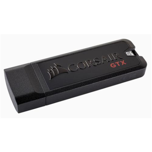 CORSAIR Flash Voyager GTX 128GB USB 3.1 Premium Flash Drive showcasing its sleek design and USB connector.