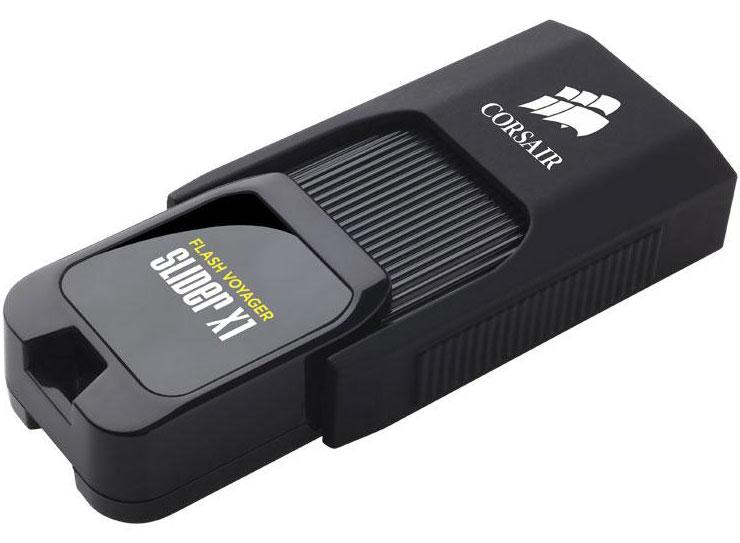 CORSAIR Flash Voyager Slider X1 64GB USB 3.0 Flash Drive with capless design and slider mechanism.