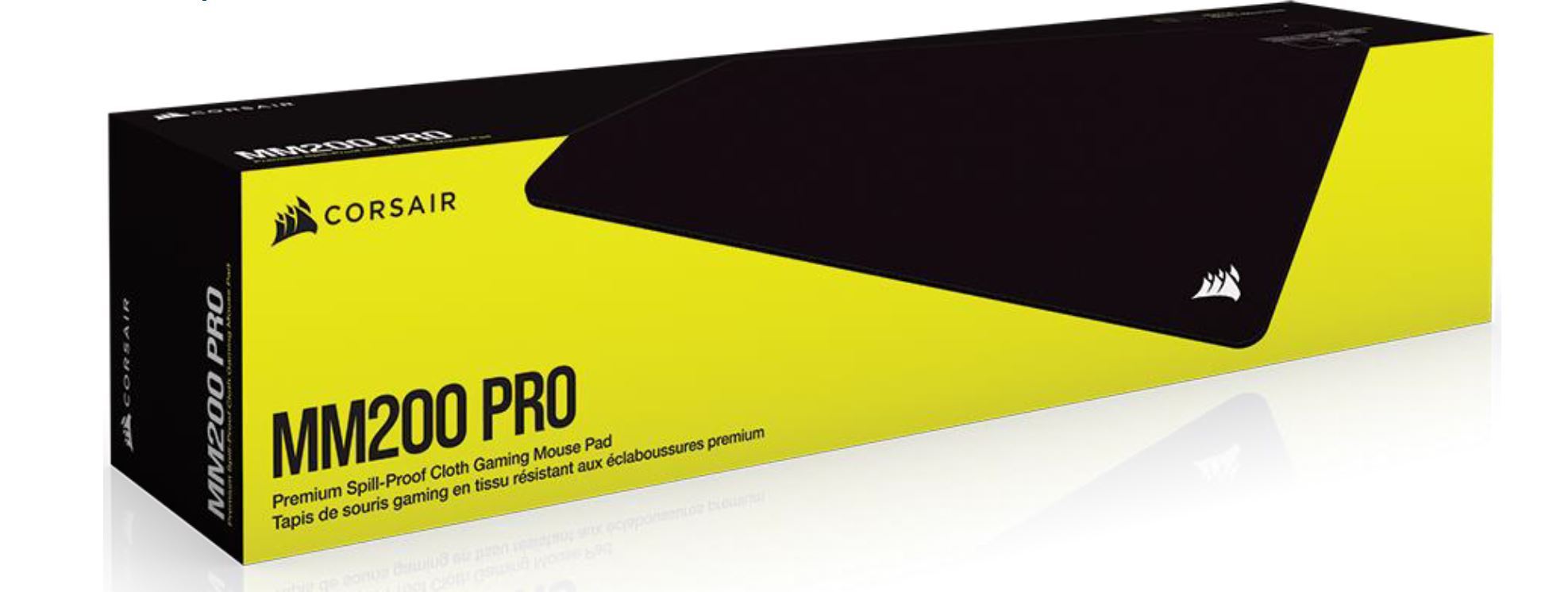 CORSAIR MM200 PRO Premium Spill-Proof Cloth Gaming Mouse Pad with a textured surface and anti-skid rubber base, ideal for gamers.